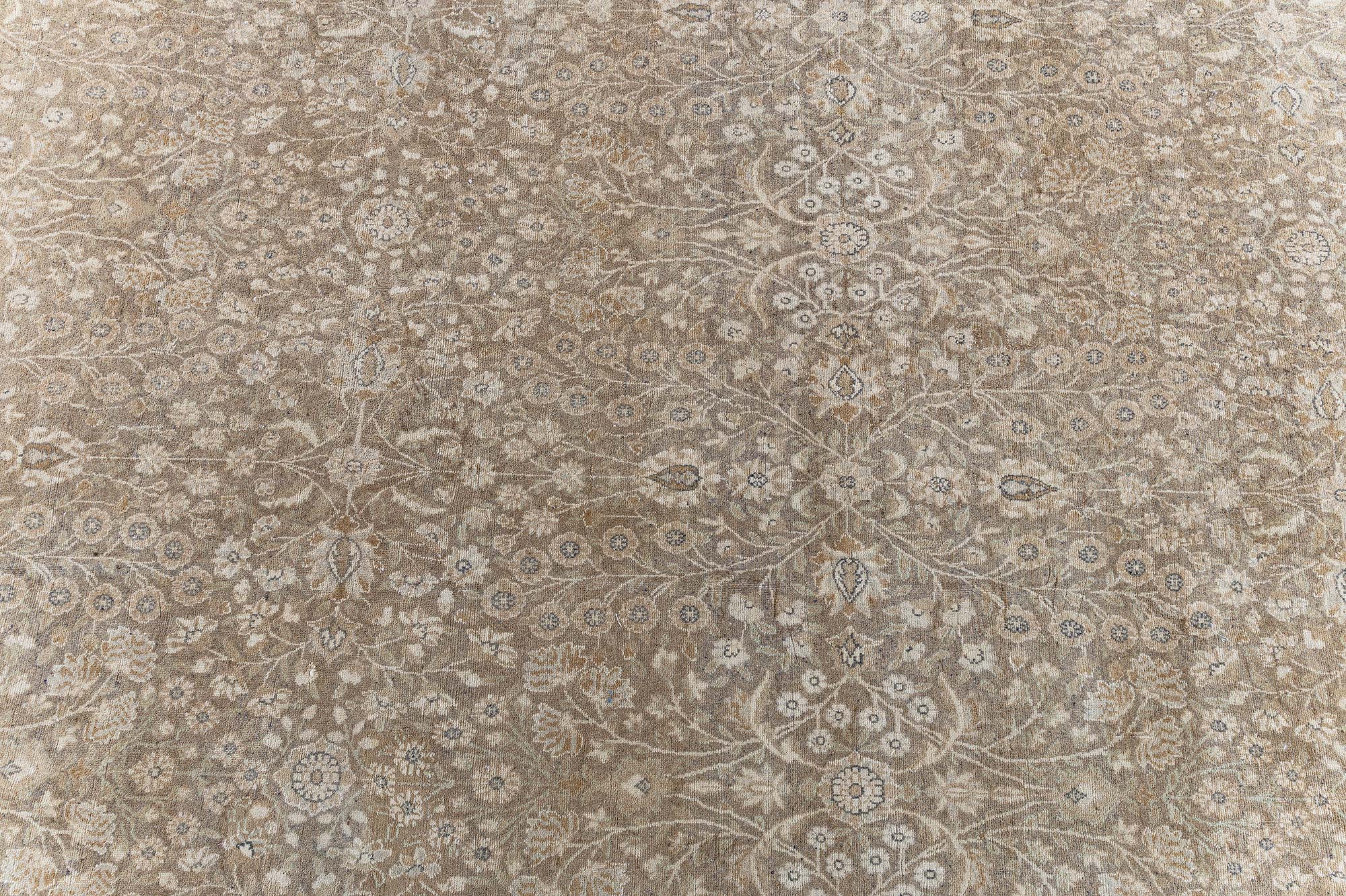 Antique Tabriz Persian Allover Floral Warm Tan With Light Beige Hand-Knotted Wool Rug – Circa 1920 BB9100 Antique Tabriz Persian Allover Floral Warm Tan With Light Beige Hand-Knotted Wool Rug – Circa 1920 BB9100