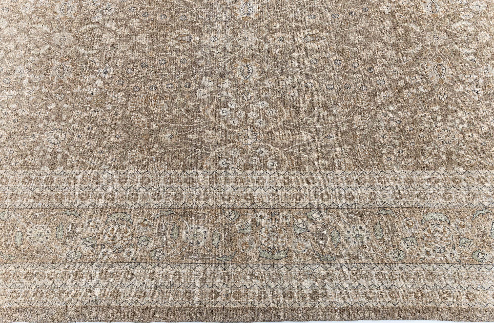 Antique Tabriz Persian Allover Floral Warm Tan With Light Beige Hand-Knotted Wool Rug – Circa 1920 BB9100 Antique Tabriz Persian Allover Floral Warm Tan With Light Beige Hand-Knotted Wool Rug – Circa 1920 BB9100