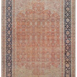 Antique Tabriz Persian Allover Floral Light Beige Hand-Knotted Wool Rug – Circa 1880 (Size Adjusted) Haji Jalili BB9118