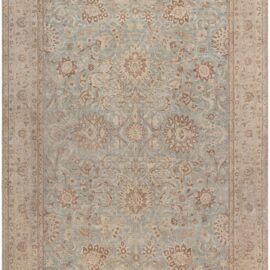 Antique Kirman Floral Light Blue Hand-Knotted Wool Rug BB9099