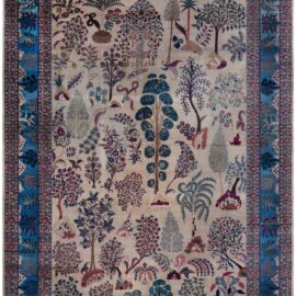 Antique Meshad Persian Floral Allover Soft Beige Hand-Knotted Wool Rug – Circa 1920 Tree Of Life BB9125