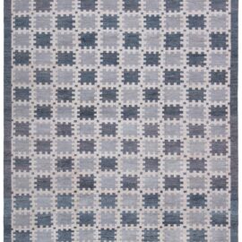 “Gray Checkerboard” Contemporary Scandinavian Geometric Slate Hand-Knotted Wool Rug N13028