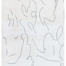 Abstract Modern Handmade Runner With Charcoal Line Motifs In Off White Silk & Wool Blend “whisper Lines” N13021