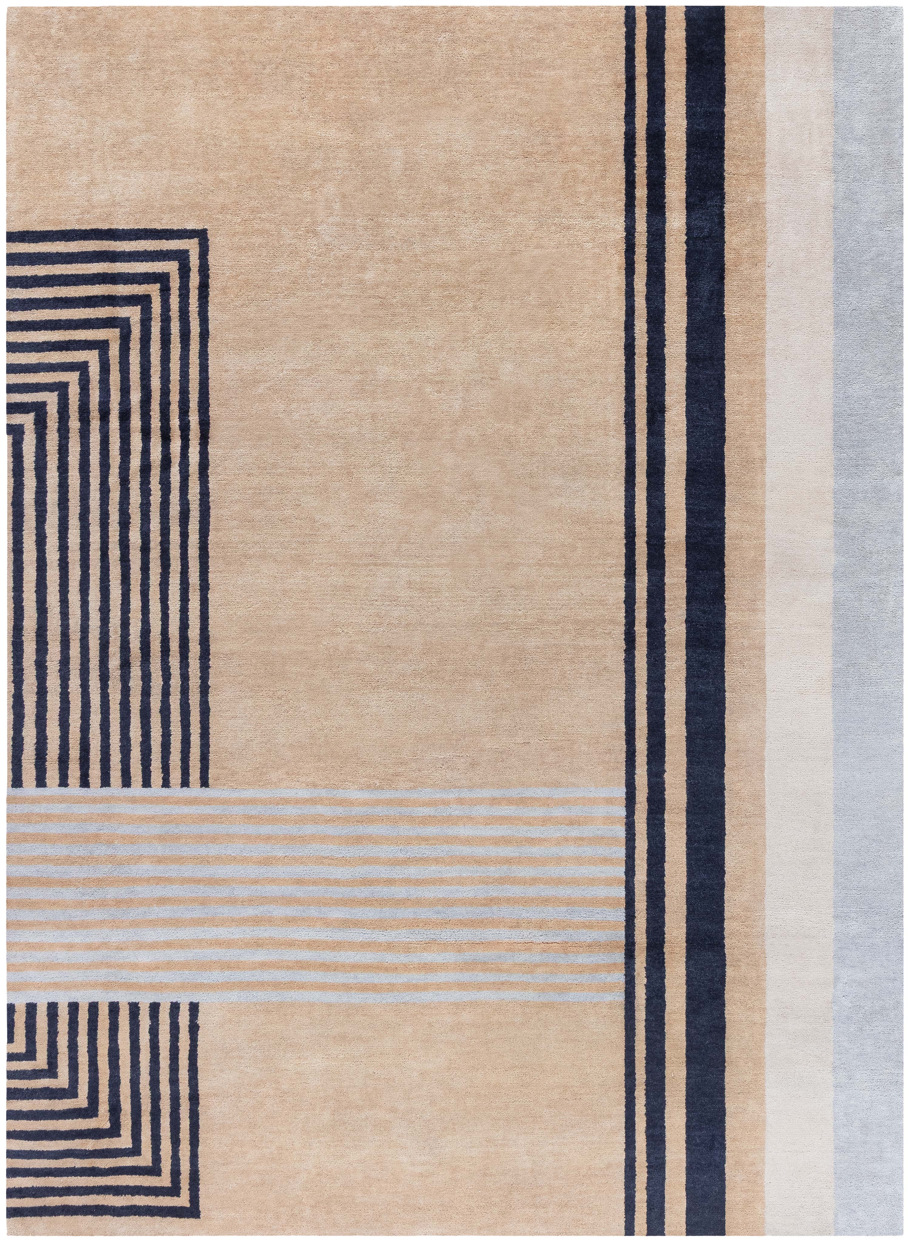 Contemporary Art Deco Geometric Wool Rug in Neutral Tones