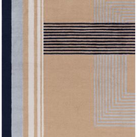 Modern Art Deco Geometric Warm Tan Handmade Wool Rug “Skyscape” Bauhaus Patterned Sunset Skyline N13019
