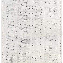 “Silverbirch” Modern Geometric Pattern Ivory Hand-Knotted Wool Oversized Rug N13042