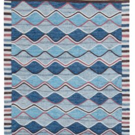 Modern Swedish Flat-Weave Rug with Blue Chevron and Stripe Pattern N13035