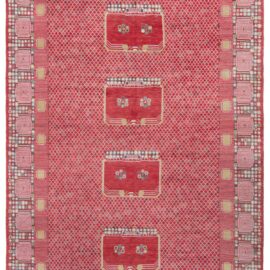 “Rubilace” – Modern Swedish Pile Rug with Red Geometric Lattice and Medallion Motifs N13031