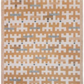 Contemporary Flatweave Geometric Tribal Warm Tan With Light Beige Hand-Knotted Wool Rug “Crux” N13026