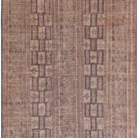 Moroccan Vintage Geometric Warm Tan Hand-Knotted Rug Reed And Leather Tuareg BB9110