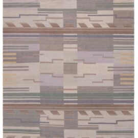 Scandinavian Art Deco Vintage Abstract Light Beige Flatweave Wool Carpet BB9124