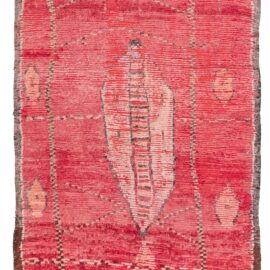 Vintage Moroccan Abstract Brick Red Hand-Knotted Wool Rug BB9115