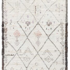 Moroccan Vintage Geometric Cream Hand-Knotted Wool Rug BB9113