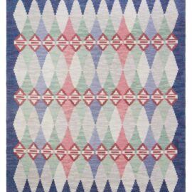 Swedish Vintage Geometric Light Gray Flatweave Wool Rug Designed By Bittan Bergh Valberg BB9121