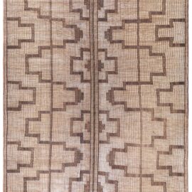 Moroccan Vintage Geometric Warm Tan With Brown Hand-Knotted Rug Reed And Leather BB9105