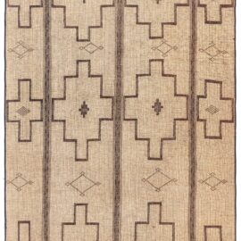 Moroccan Vintage Geometric Cream Beige With Brown Hand-Knotted Rug Reed And Leather Tuareg BB9109