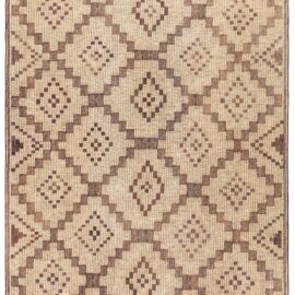 Moroccan Vintage Geometric Light Beige With Brown Hand-Knotted Carpet Reed And Leather Tuareg BB9107