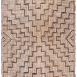 Vintage Moroccan Geometric Warm Tan With Brown Hand-Knotted Rug Reed And Leather Tuareg BB9104