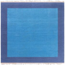 Mid-Century Indian Dhurrie Light Blue With Navy Blue Flatweave Cotton Rug BB9157