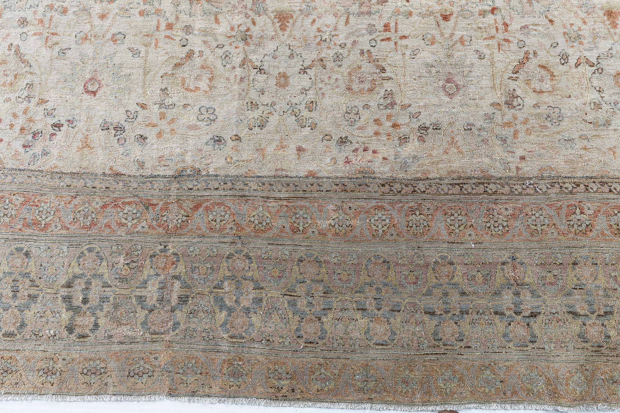 Antique Kirman Persian Floral Allover Oversized Pale Sand Hand-Knotted Wool Rug – Circa 1900 (Size Adjusted) BB9170 Antique Kirman Persian Floral Allover Oversized Pale Sand Hand-Knotted Wool Rug – Circa 1900 (Size Adjusted) BB9170