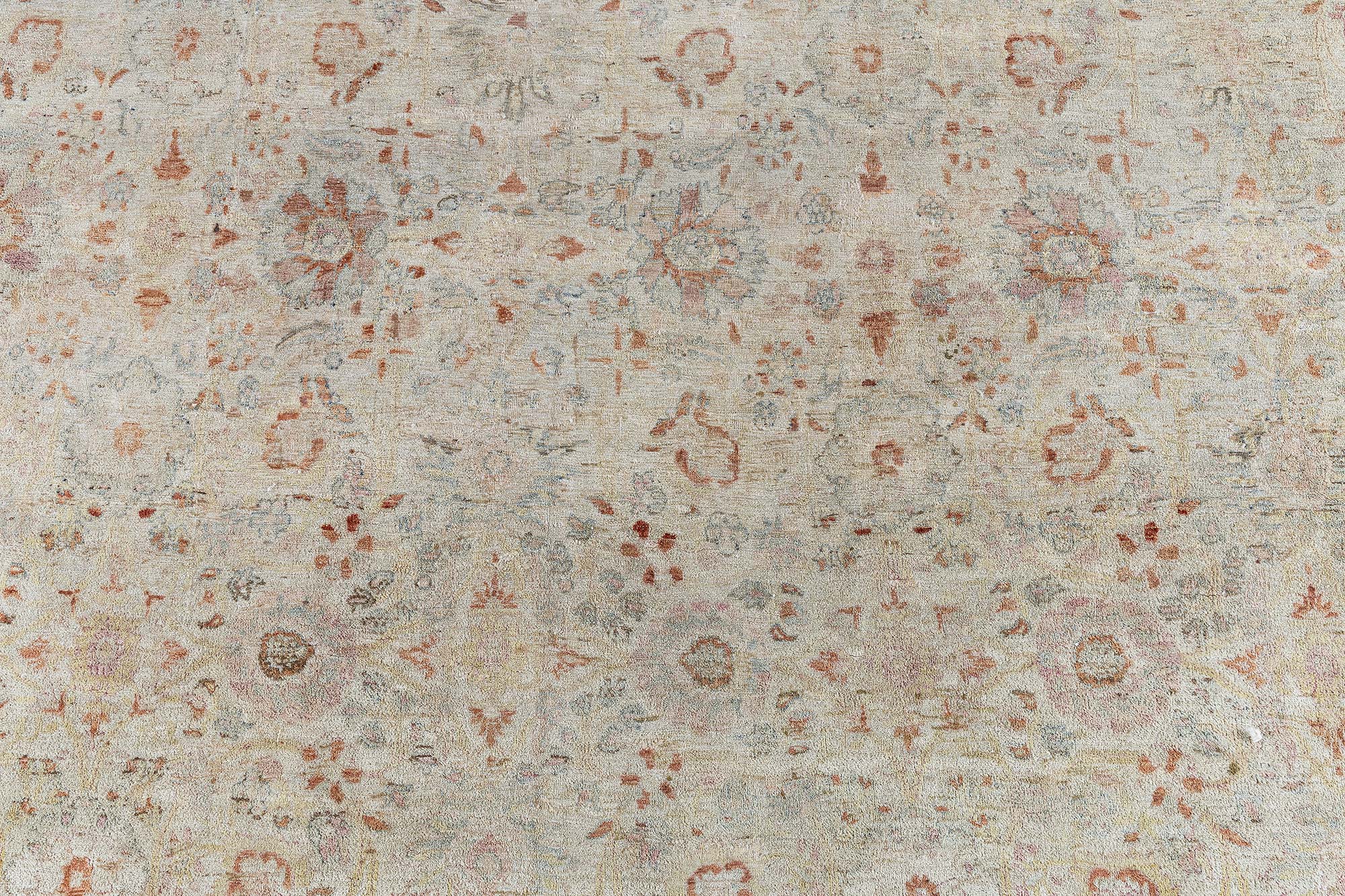 Antique Kirman Persian Floral Allover Oversized Pale Sand Hand-Knotted Wool Rug – Circa 1900 (Size Adjusted) BB9170 Antique Kirman Persian Floral Allover Oversized Pale Sand Hand-Knotted Wool Rug – Circa 1900 (Size Adjusted) BB9170