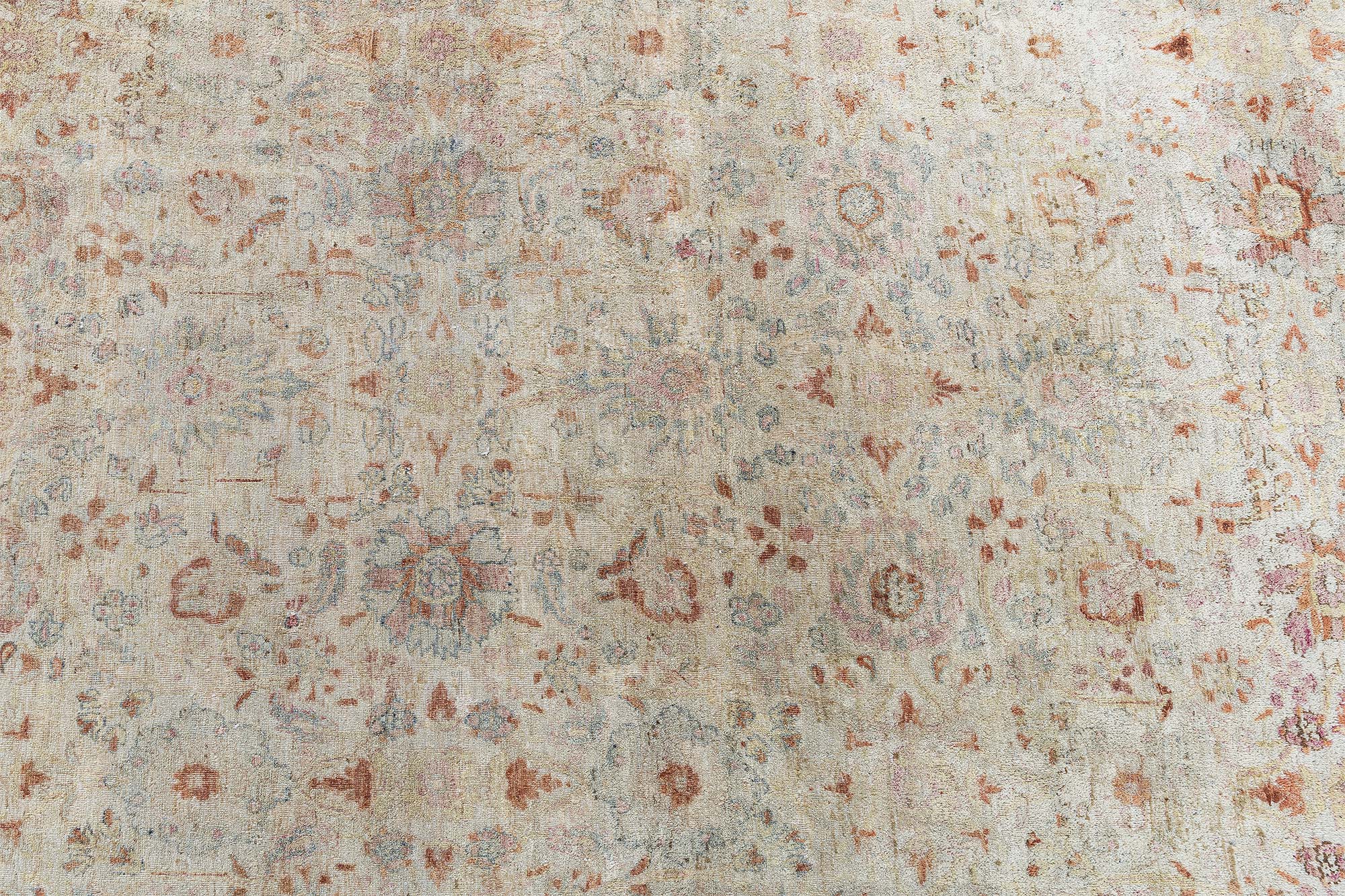 Antique Kirman Persian Floral Allover Oversized Pale Sand Hand-Knotted Wool Rug – Circa 1900 (Size Adjusted) BB9170 Antique Kirman Persian Floral Allover Oversized Pale Sand Hand-Knotted Wool Rug – Circa 1900 (Size Adjusted) BB9170