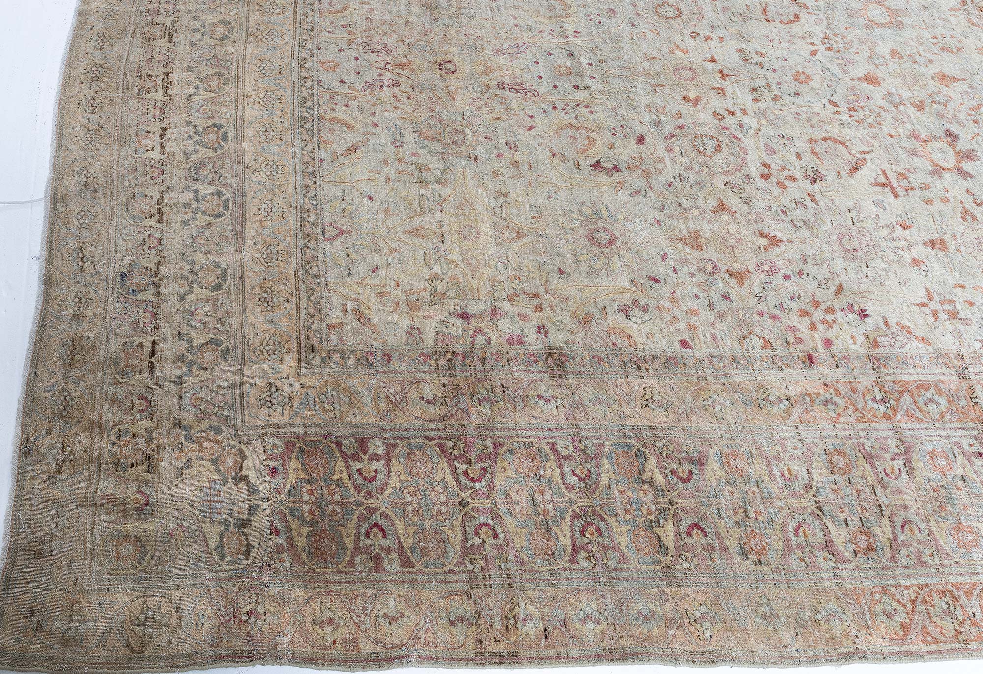 Antique Kirman Persian Floral Allover Oversized Pale Sand Hand-Knotted Wool Rug – Circa 1900 (Size Adjusted) BB9170 Antique Kirman Persian Floral Allover Oversized Pale Sand Hand-Knotted Wool Rug – Circa 1900 (Size Adjusted) BB9170