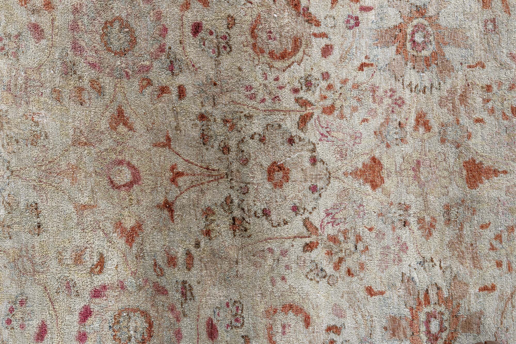 Antique Kirman Persian Floral Allover Oversized Pale Sand Hand-Knotted Wool Rug – Circa 1900 (Size Adjusted) BB9170 Antique Kirman Persian Floral Allover Oversized Pale Sand Hand-Knotted Wool Rug – Circa 1900 (Size Adjusted) BB9170