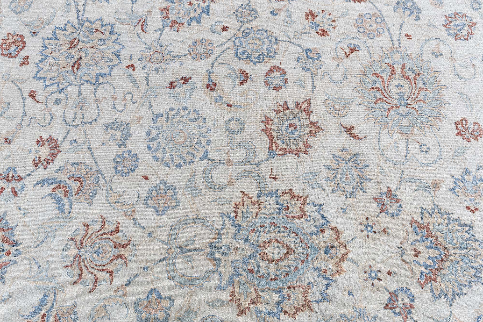 Antique Kashan Persian Allover Floral Soft White Hand-Knotted Wool Carpet – Circa 1930 BB9172 Antique Kashan Persian Allover Floral Soft White Hand-Knotted Wool Carpet – Circa 1930 BB9172