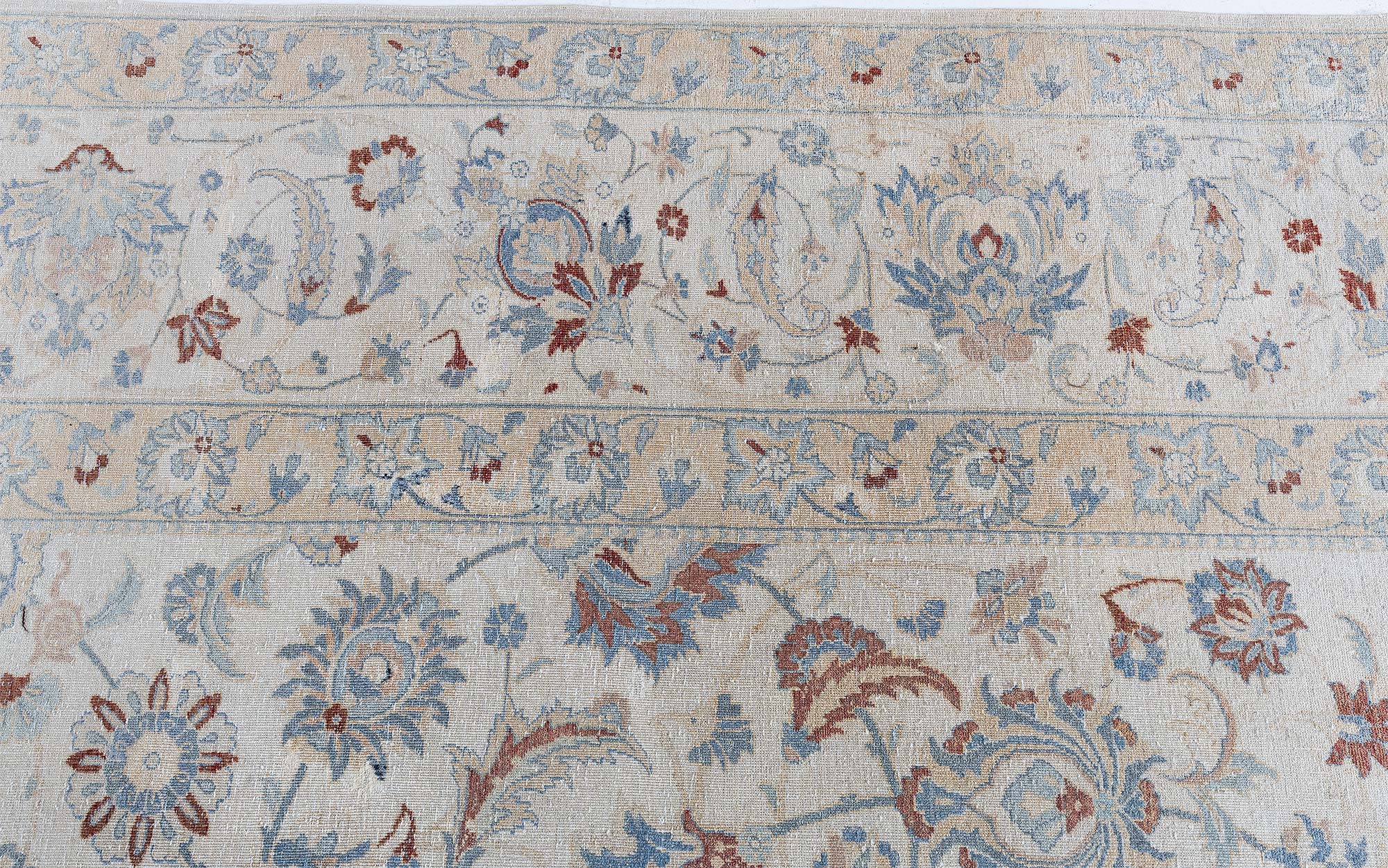 Antique Kashan Persian Allover Floral Soft White Hand-Knotted Wool Carpet – Circa 1930 BB9172 Antique Kashan Persian Allover Floral Soft White Hand-Knotted Wool Carpet – Circa 1930 BB9172