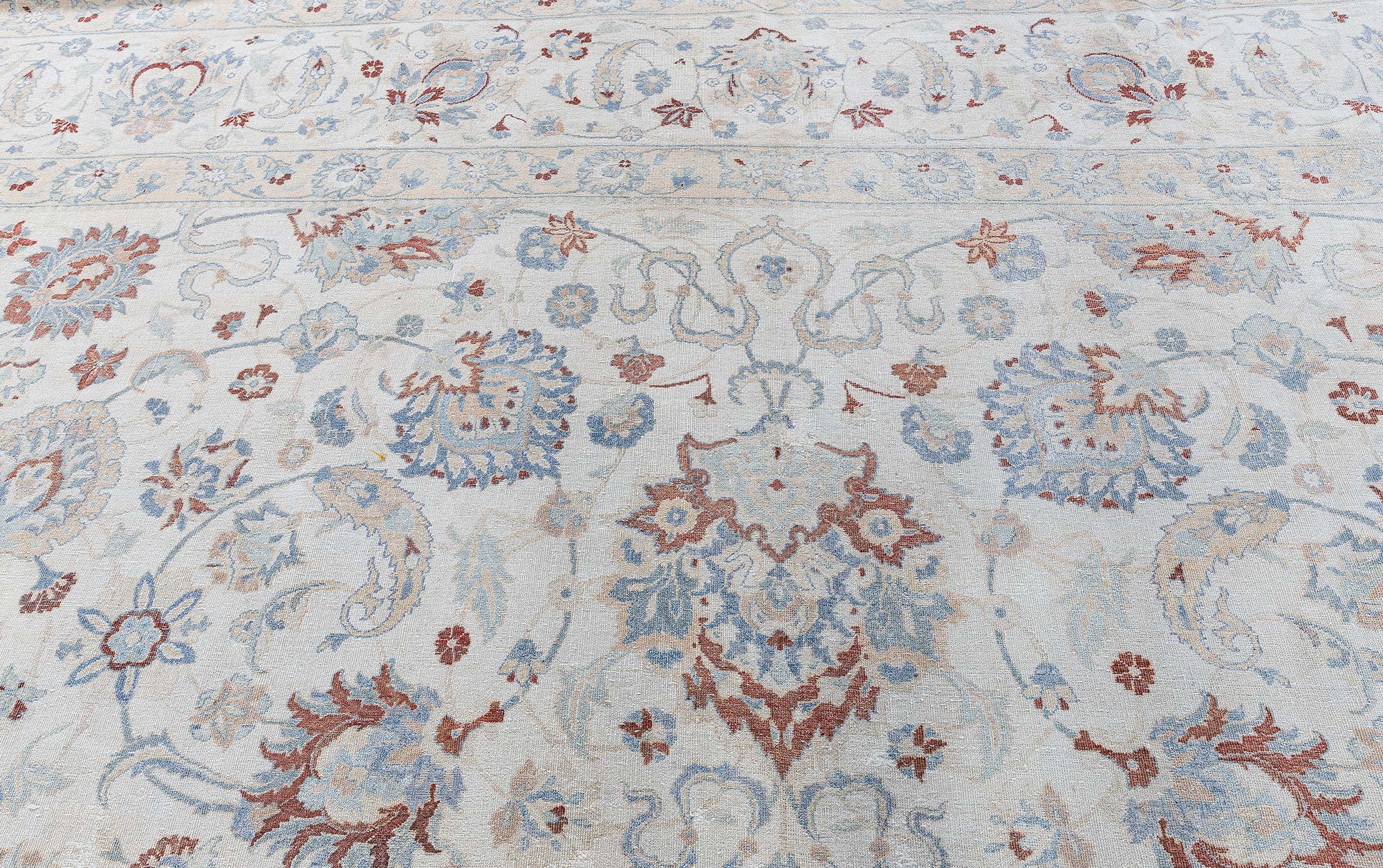 Antique Kashan Persian Allover Floral Soft White Hand-Knotted Wool Carpet – Circa 1930 BB9172 Antique Kashan Persian Allover Floral Soft White Hand-Knotted Wool Carpet – Circa 1930 BB9172