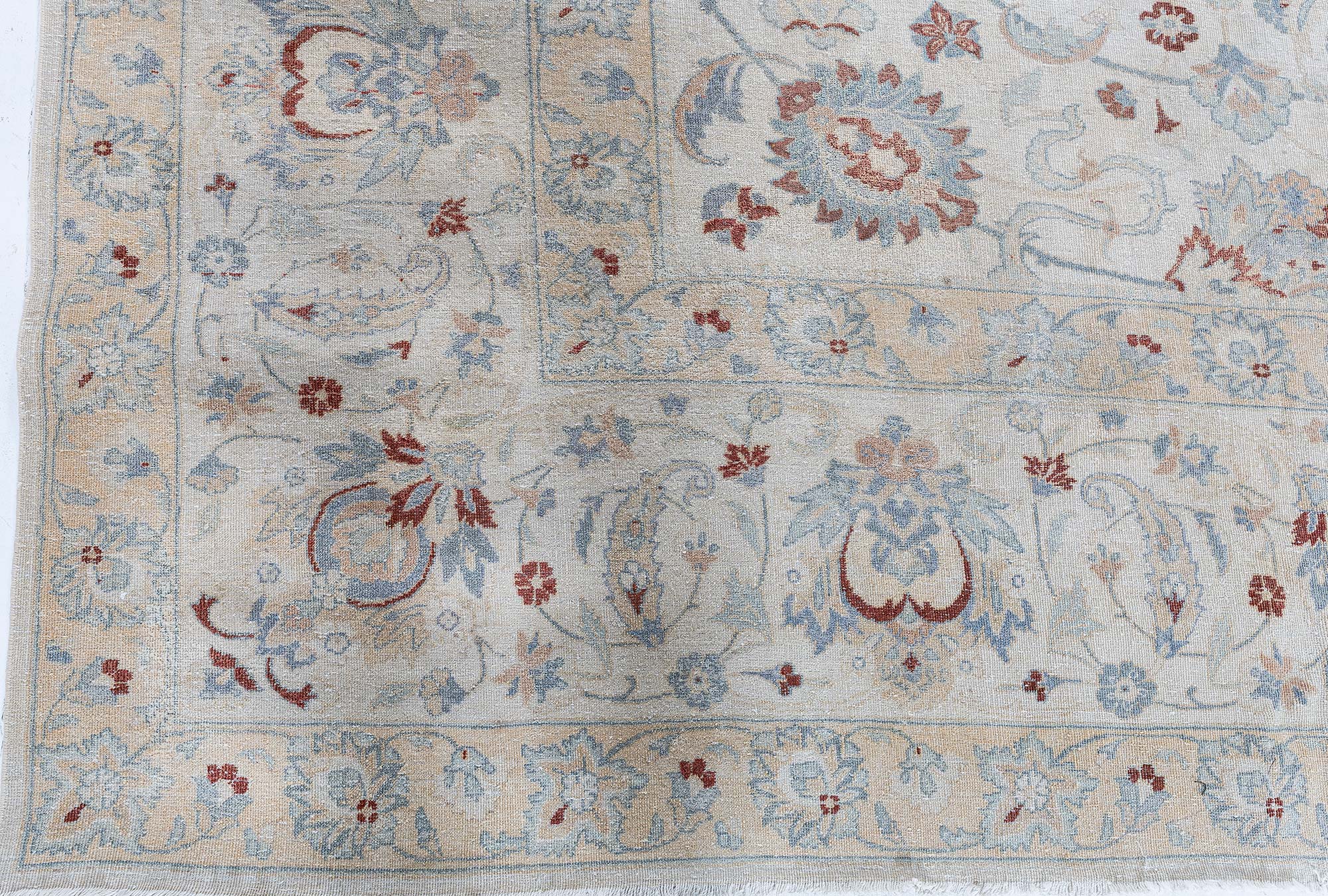Antique Kashan Persian Allover Floral Soft White Hand-Knotted Wool Carpet – Circa 1930 BB9172 Antique Kashan Persian Allover Floral Soft White Hand-Knotted Wool Carpet – Circa 1930 BB9172
