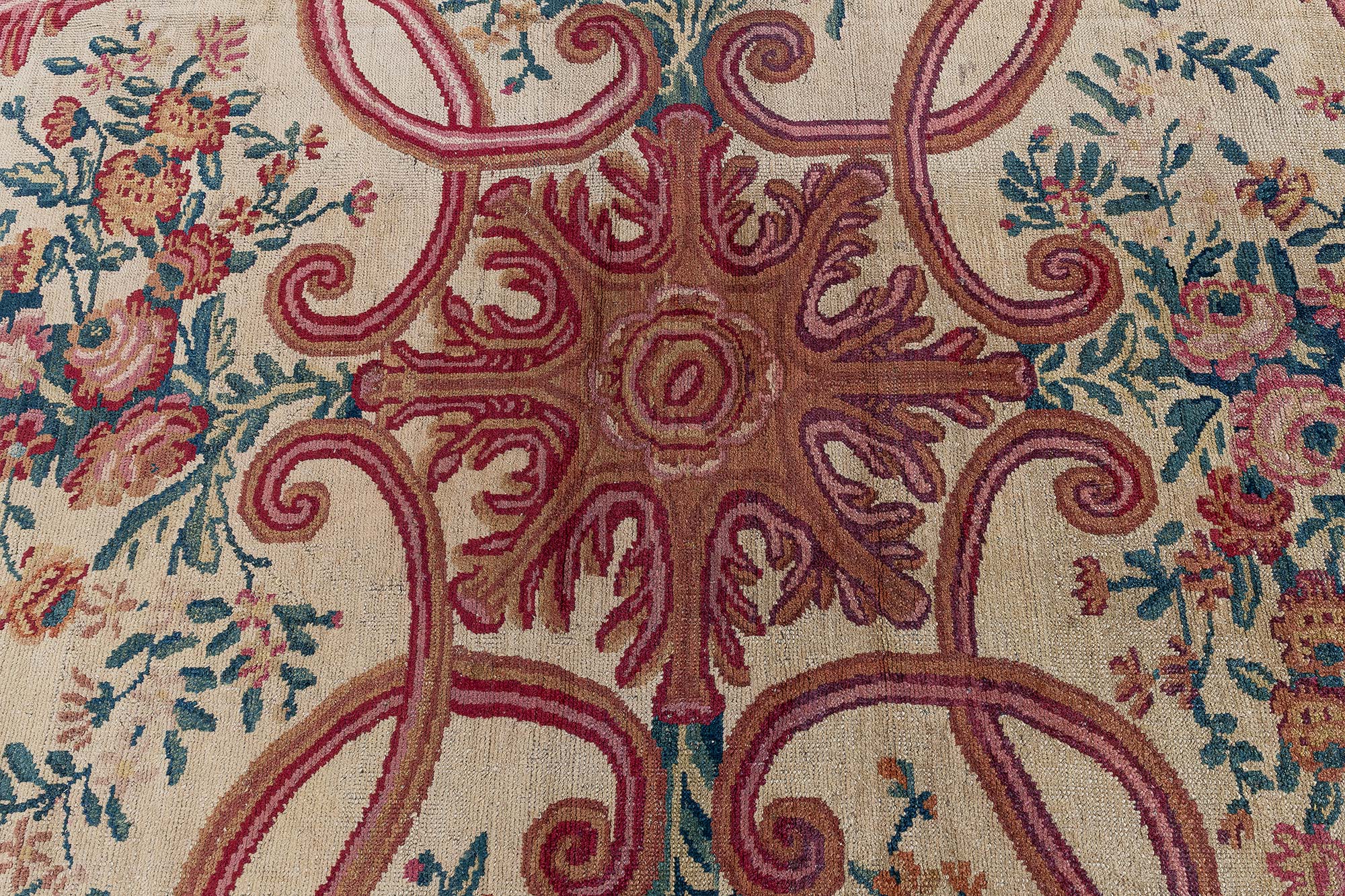 Antique Savonnerie French Medallion Floral Cream Hand-Knotted Wool Rug – Circa 1800 (Size Adjusted) BB9175 Antique Savonnerie French Medallion Floral Cream Hand-Knotted Wool Rug – Circa 1800 (Size Adjusted) BB9175