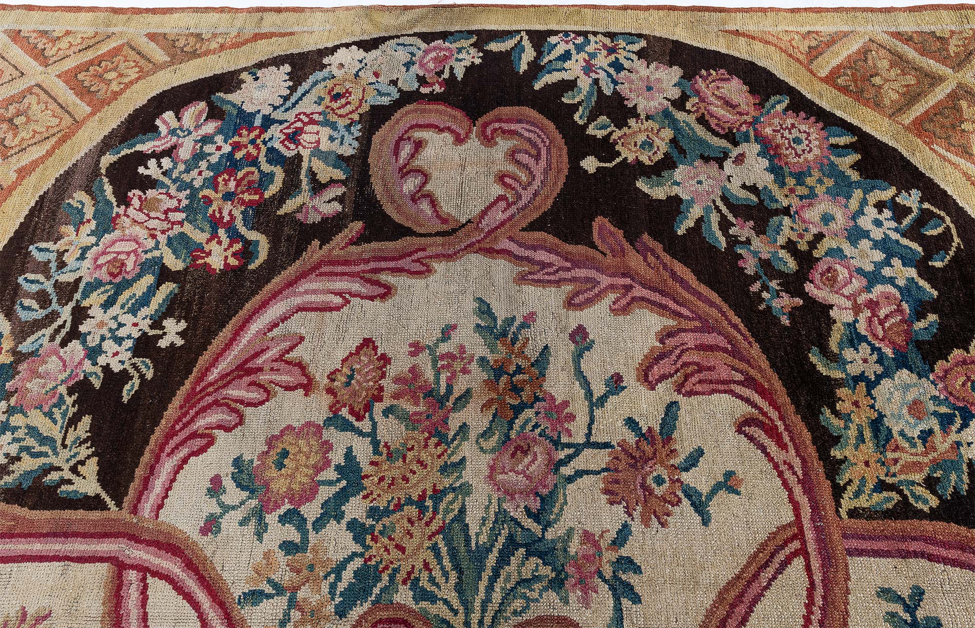 Antique Savonnerie French Medallion Floral Cream Hand-Knotted Wool Rug – Circa 1800 (Size Adjusted) BB9175 Antique Savonnerie French Medallion Floral Cream Hand-Knotted Wool Rug – Circa 1800 (Size Adjusted) BB9175