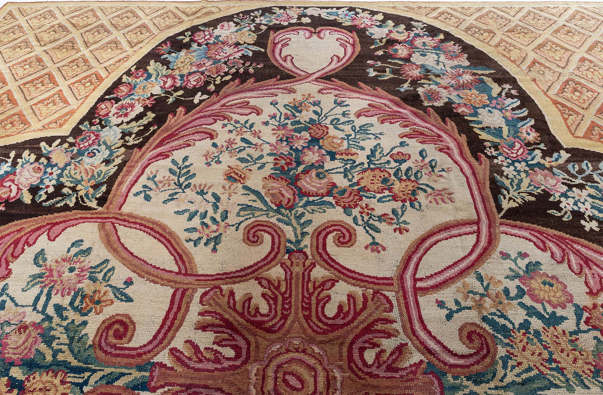 Antique Savonnerie French Medallion Floral Cream Hand-Knotted Wool Rug – Circa 1800 (Size Adjusted) BB9175 Antique Savonnerie French Medallion Floral Cream Hand-Knotted Wool Rug – Circa 1800 (Size Adjusted) BB9175