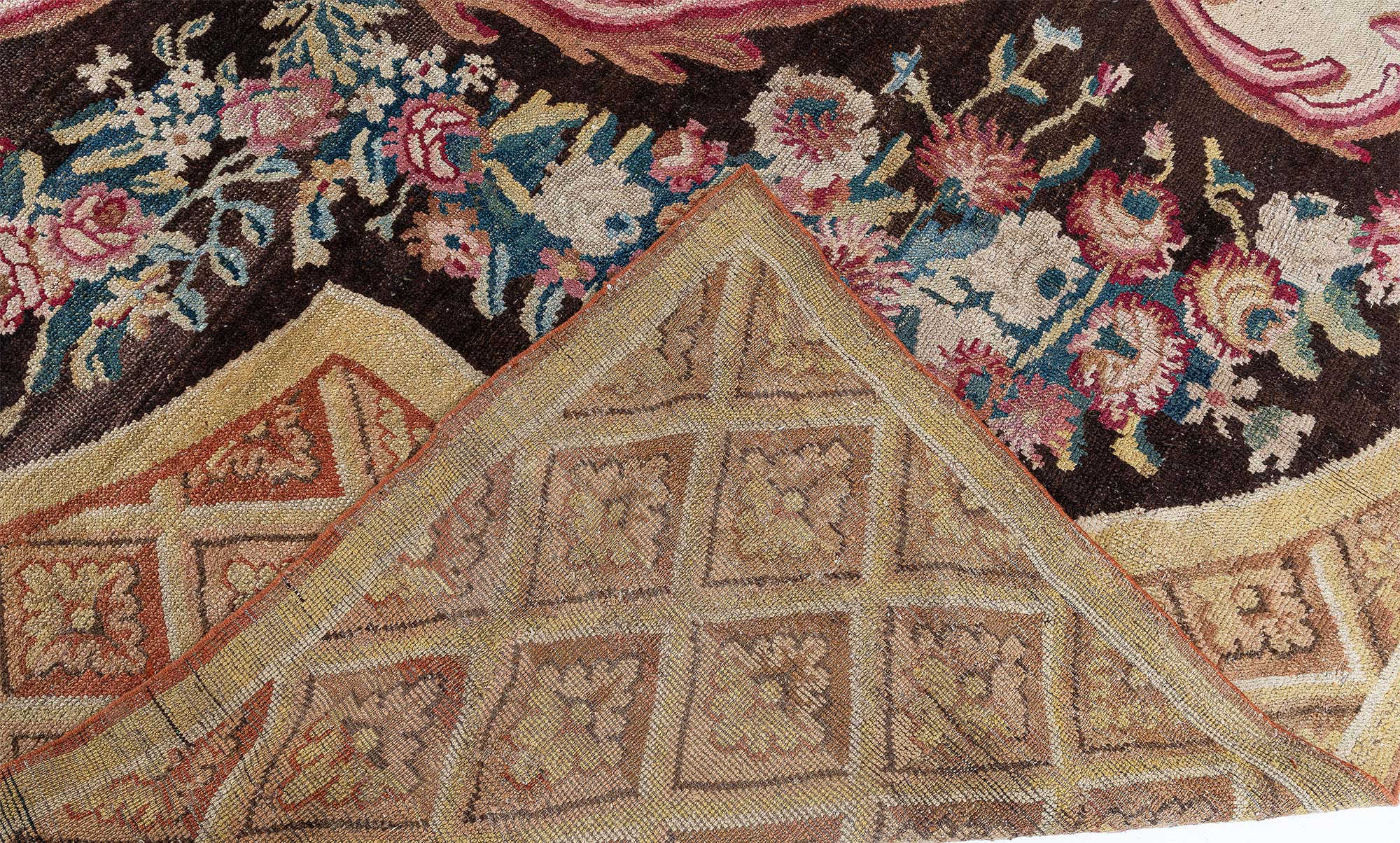 Antique Savonnerie French Medallion Floral Cream Hand-Knotted Wool Rug – Circa 1800 (Size Adjusted) BB9175 Antique Savonnerie French Medallion Floral Cream Hand-Knotted Wool Rug – Circa 1800 (Size Adjusted) BB9175