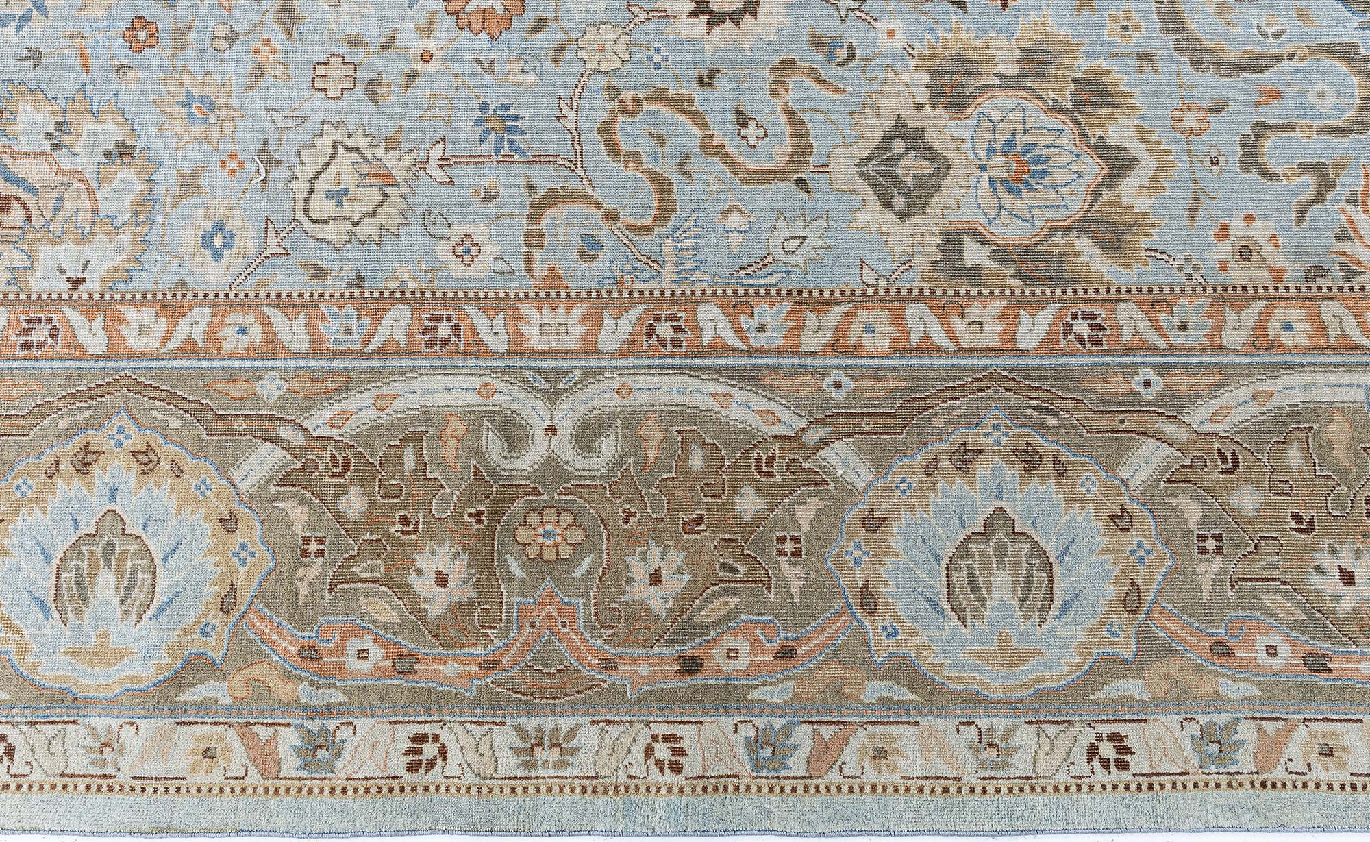 Antique Indian Floral Light Blue Hand-Knotted Wool Rug (Size Adjusted) BB9178 Antique Indian Floral Light Blue Hand-Knotted Wool Rug (Size Adjusted) BB9178