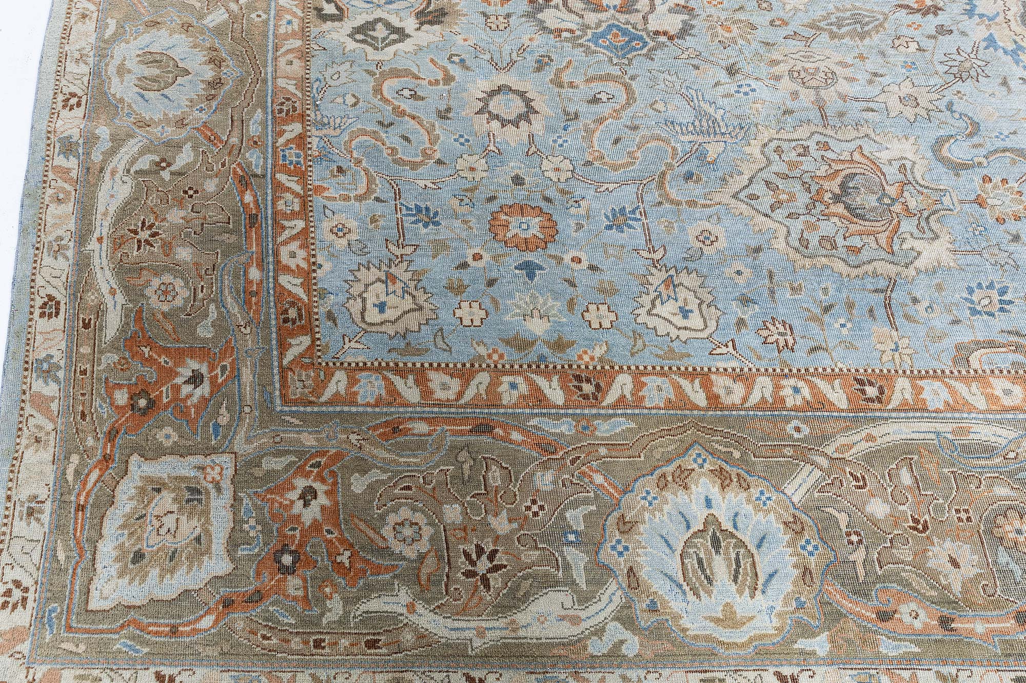 Antique Indian Floral Light Blue Hand-Knotted Wool Rug (Size Adjusted) BB9178 Antique Indian Floral Light Blue Hand-Knotted Wool Rug (Size Adjusted) BB9178
