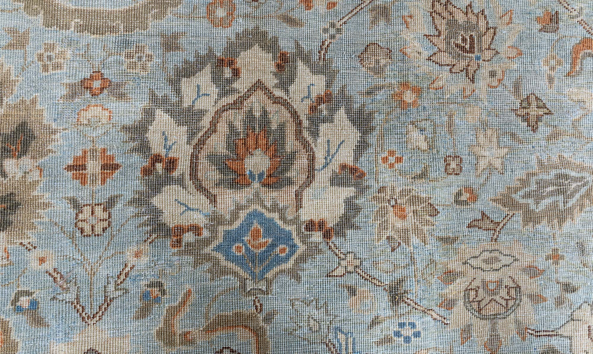 Antique Indian Floral Light Blue Hand-Knotted Wool Rug (Size Adjusted) BB9178 Antique Indian Floral Light Blue Hand-Knotted Wool Rug (Size Adjusted) BB9178