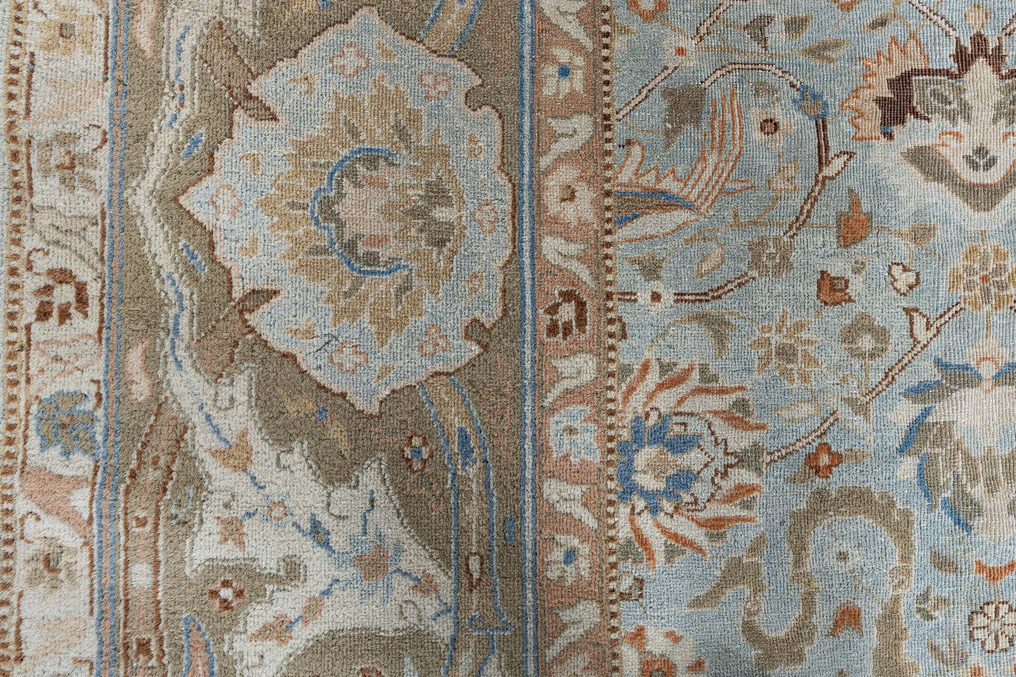 Antique Indian Floral Light Blue Hand-Knotted Wool Rug (Size Adjusted) BB9178 Antique Indian Floral Light Blue Hand-Knotted Wool Rug (Size Adjusted) BB9178