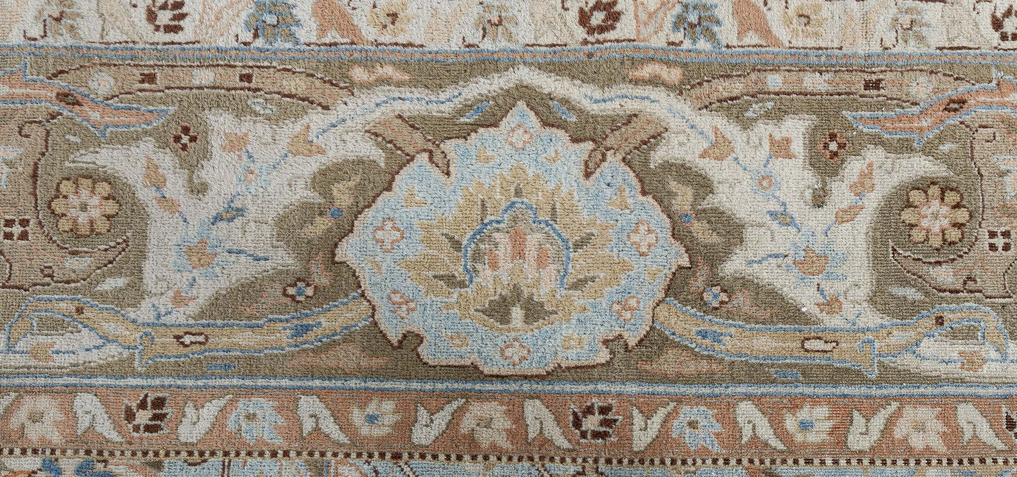 Antique Indian Floral Light Blue Hand-Knotted Wool Rug (Size Adjusted) BB9178 Antique Indian Floral Light Blue Hand-Knotted Wool Rug (Size Adjusted) BB9178