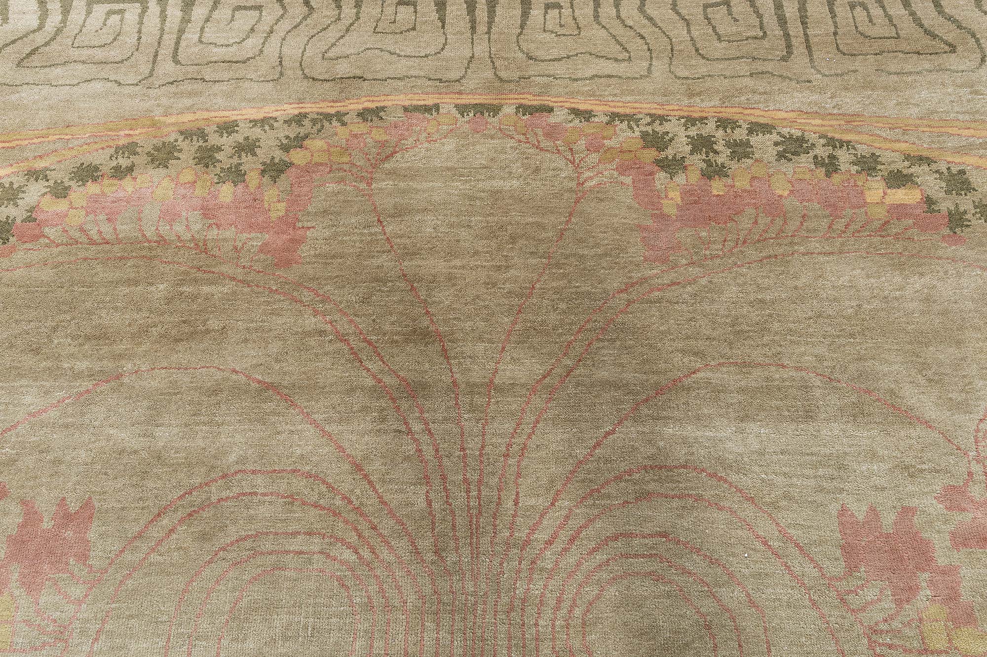 Modern Art Nouveau Floral And Geometric Cream Beige Handmade Wool Rug “Naissance” N13048 Modern Art Nouveau Floral And Geometric Cream Beige Handmade Wool Rug “Naissance” N13048