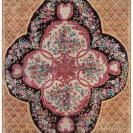 Antique Savonnerie French Medallion Floral Cream Hand-Knotted Wool Rug – Circa 1800 (Size Adjusted) BB9175