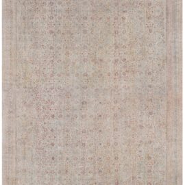 Antique Kirman Persian Floral Allover Oversized Pale Sand Hand-Knotted Wool Rug – Circa 1900 (Size Adjusted) BB9170