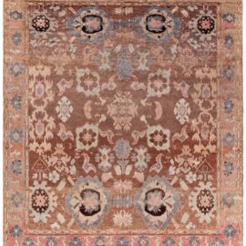 Antique Oushak Turkish Floral Allover Warm Tan Hand-Knotted Wool Rug – Circa 1940 BB9167