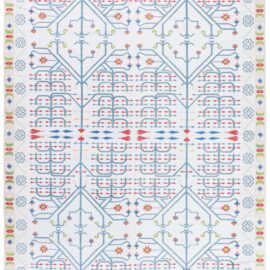 “Boscage” Contemporary Dhurrie Geometric Soft White Handmade Cotton Carpet N13041