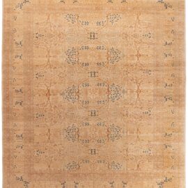Contemporary Floral Medallion Warm Tan Handmade Wool Rug “Sunseed” N13050