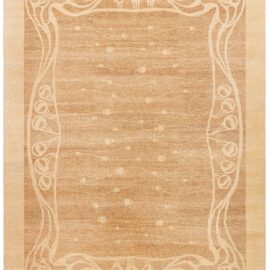 Modern Art Nouveau-Inspired Abstract Floral Warm Tan With Light Beige Handmade Wool Rug “Vinedrift” N13052