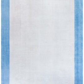 Vintage Indian Dhurrie Soft White With Light Blue Flatweave Cotton Rug BB9127
