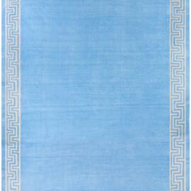 Indian Dhurrie Vintage Light Blue Flatweave Cotton Rug Greek Key BB9126